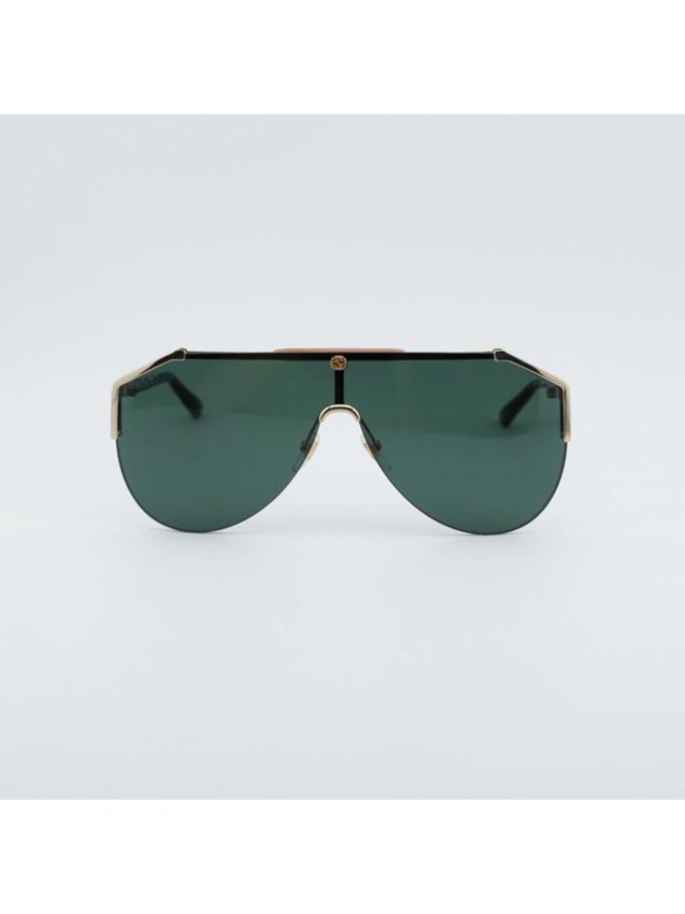 Gucci GG0584S 002 Sunglasses Gold Shield Frame, Green Lenses - Picture 3 of 11